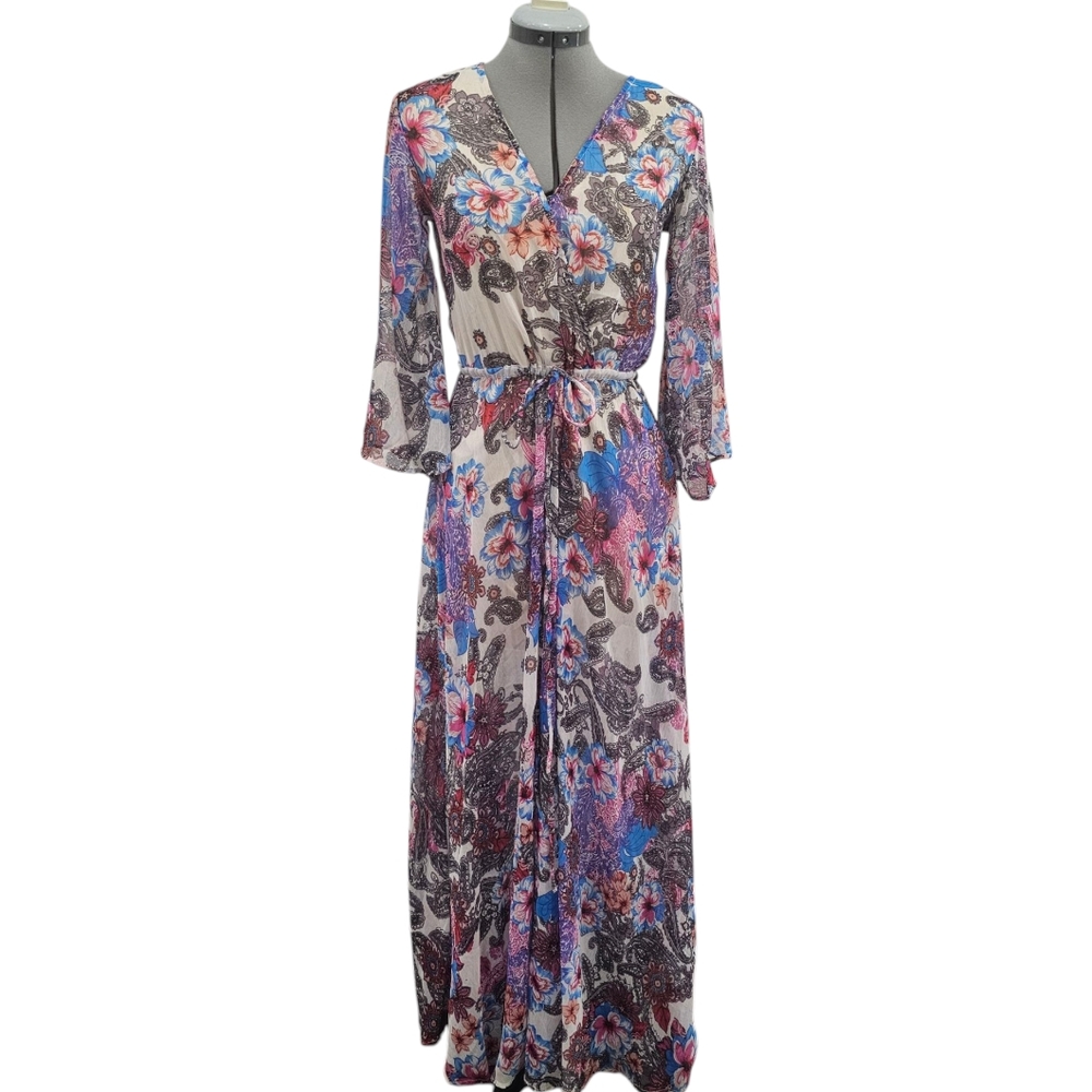 Floral V-Neck Maxi Dress - Multicolor